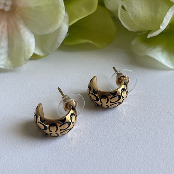 Coach Elegant Gold and Black Hoop Earrings - Picture 6 of 9